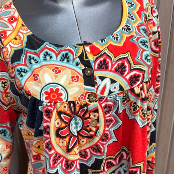 Source Unknown Blue and Orange Graphic Tunic with Long Sleeves - Picture 2 of 9